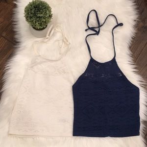 🌷SOLD🌷 XS Lace Blue/White Halter Top Bundle